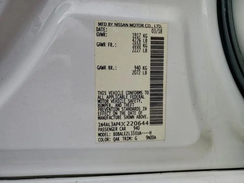 2018 NISSAN ALTIMA 2.5  