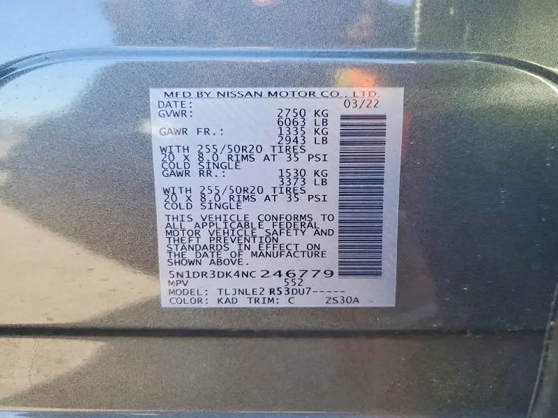 2022 NISSAN PATHFINDER PLATINUM  