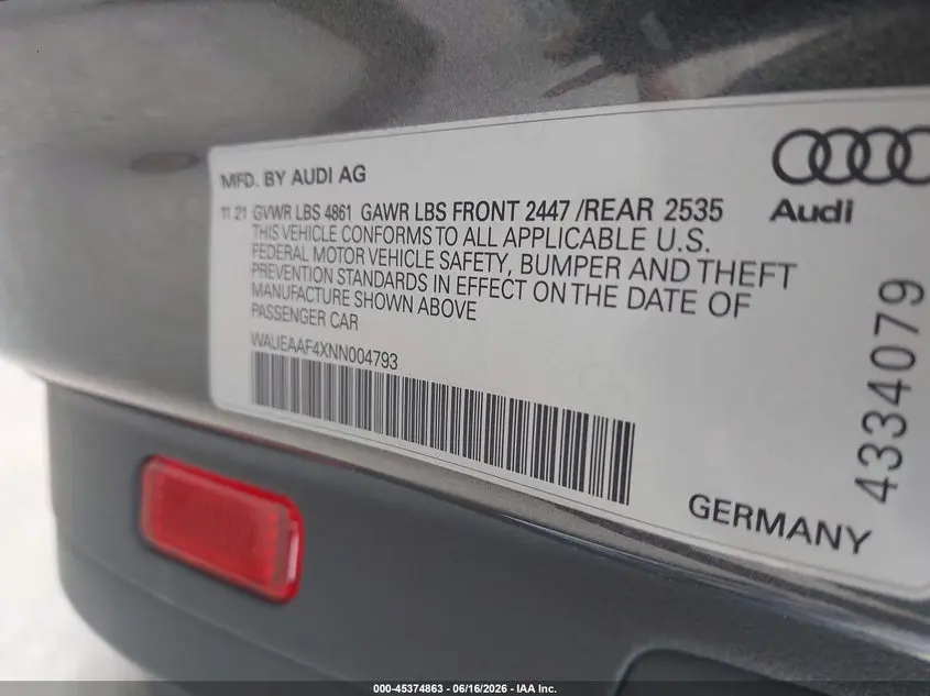 2022 AUDI A4 PREMIUM PLUS 45 TFSI S LINE QUATTRO S TRONIC