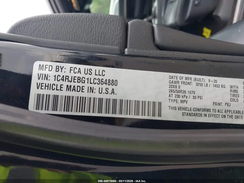 2020 JEEP GRAND CHEROKEE LIMITED X 4X2