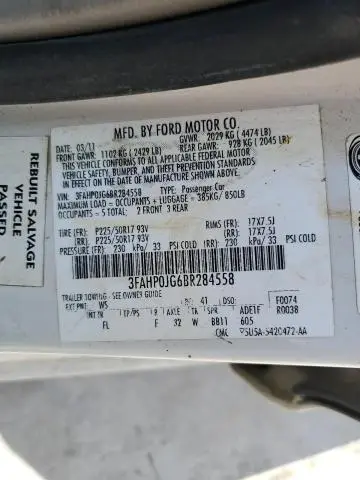 2011 FORD FUSION SEL  