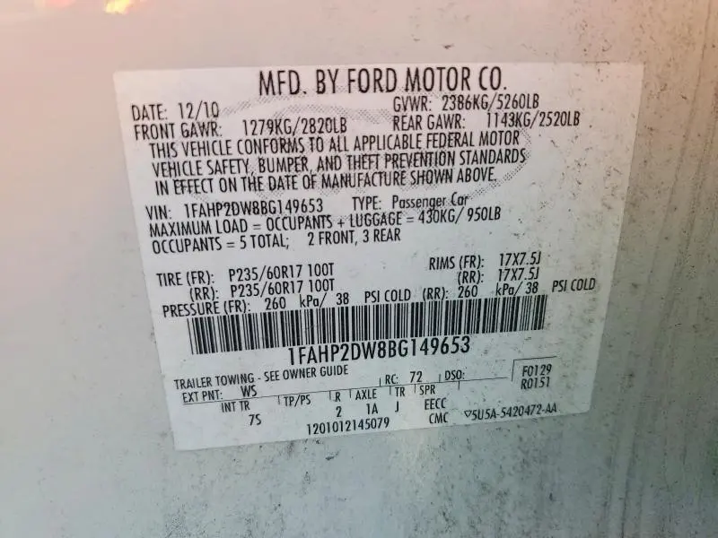2011 FORD TAURUS SE  