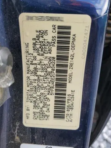 2012 TOYOTA COROLLA BASE  