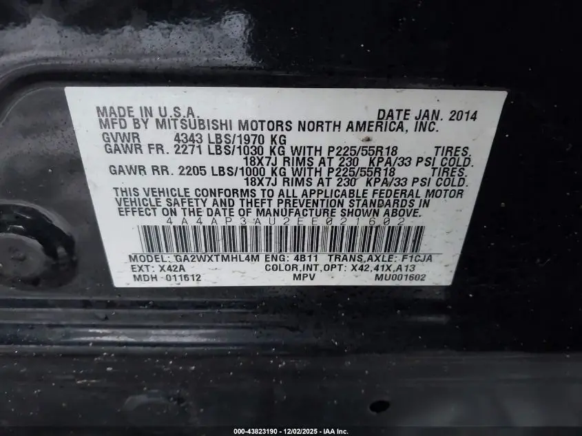 2014 MITSUBISHI OUTLANDER SPORT ES