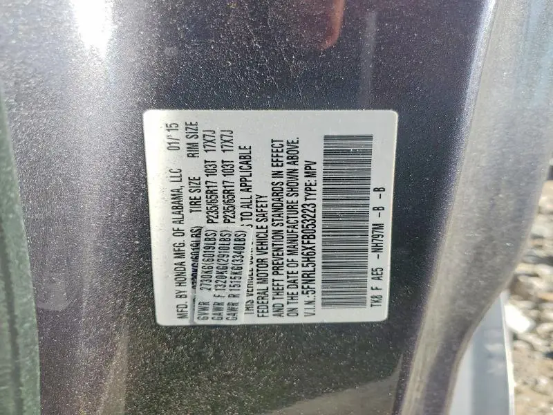 2015 HONDA ODYSSEY EXL  