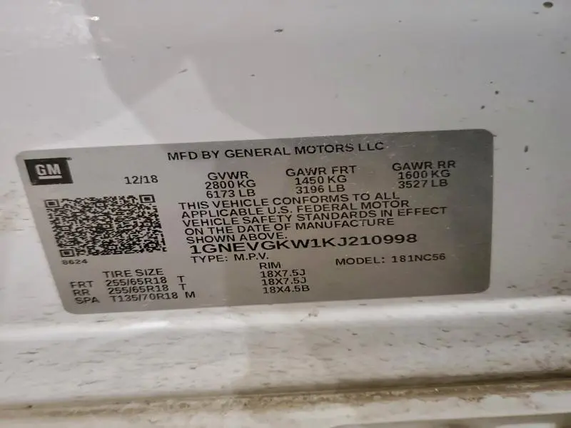 2019 CHEVROLET TRAVERSE LT  