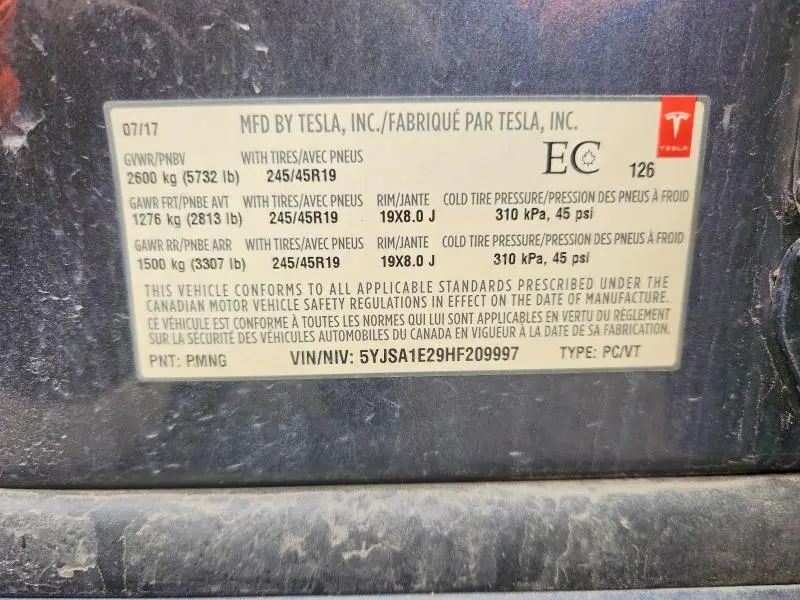 2017 TESLA MODEL S   