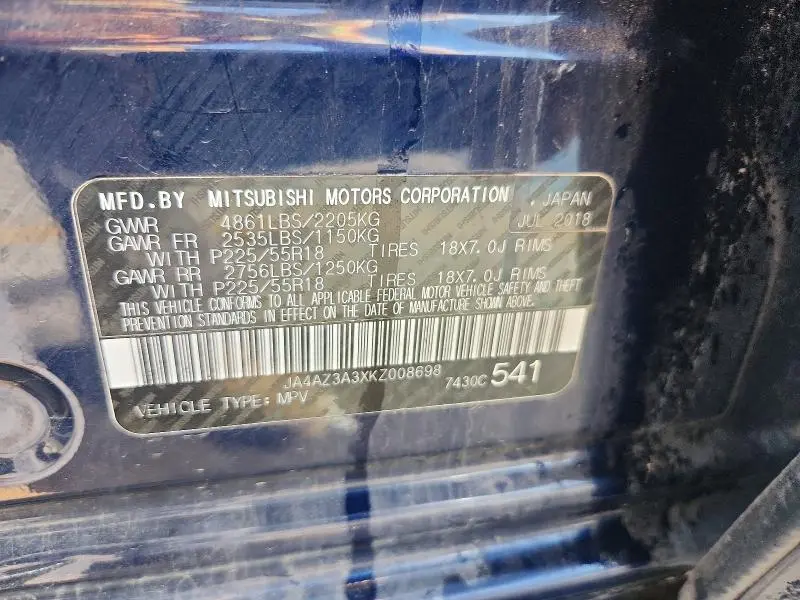 2019 MITSUBISHI OUTLANDER SE  