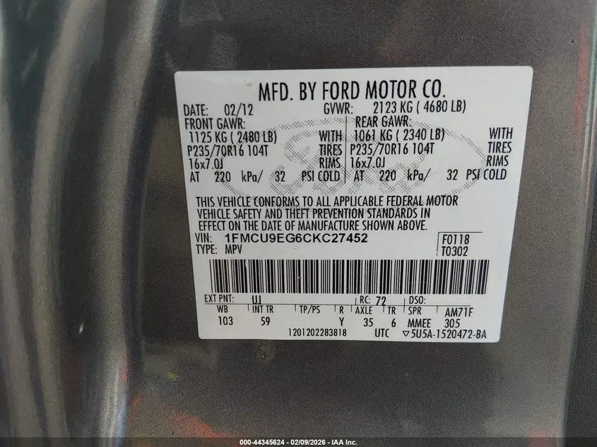 2012 FORD ESCAPE LIMITED