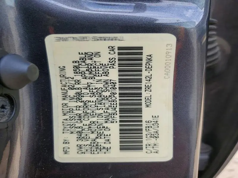 2012 TOYOTA COROLLA BASE  