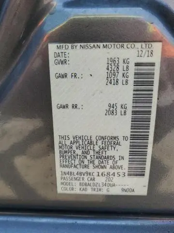 2019 NISSAN ALTIMA S  