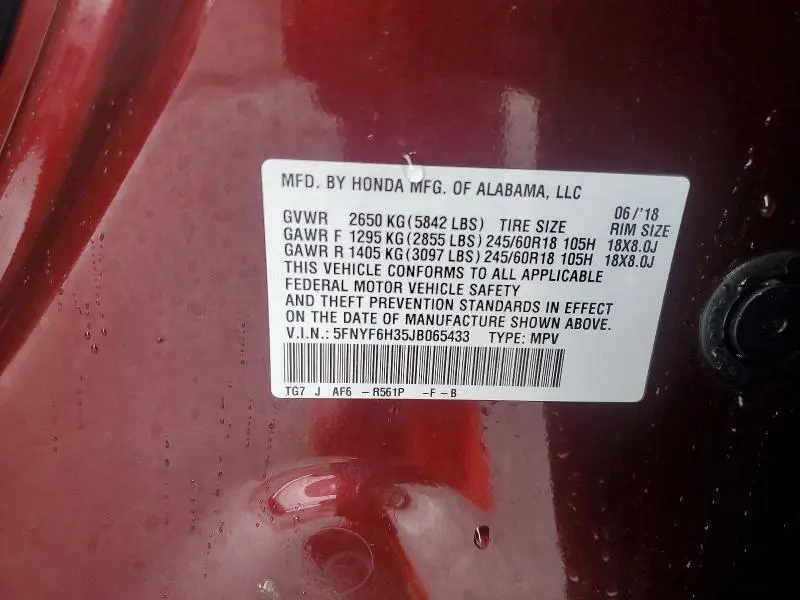 2018 HONDA PILOT EX  