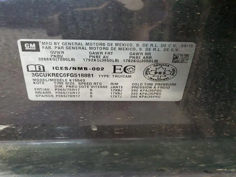 2015 CHEVROLET SILVERADO K1500 LT  