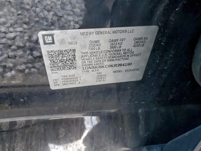 2019 CHEVROLET TAHOE K1500 LT  