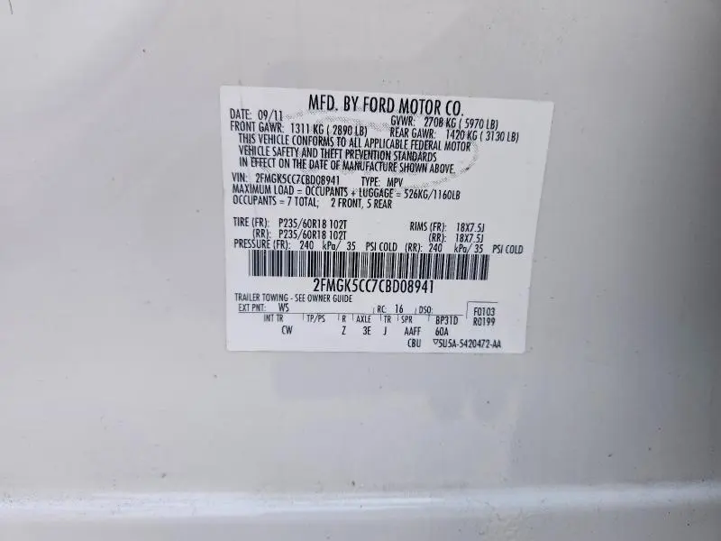 2012 FORD FLEX SEL  