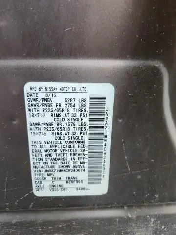 2012 NISSAN MURANO S  