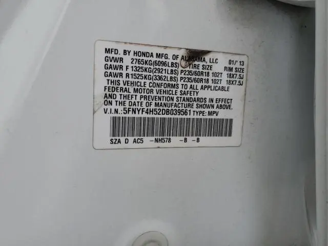 2013 HONDA PILOT EXL  