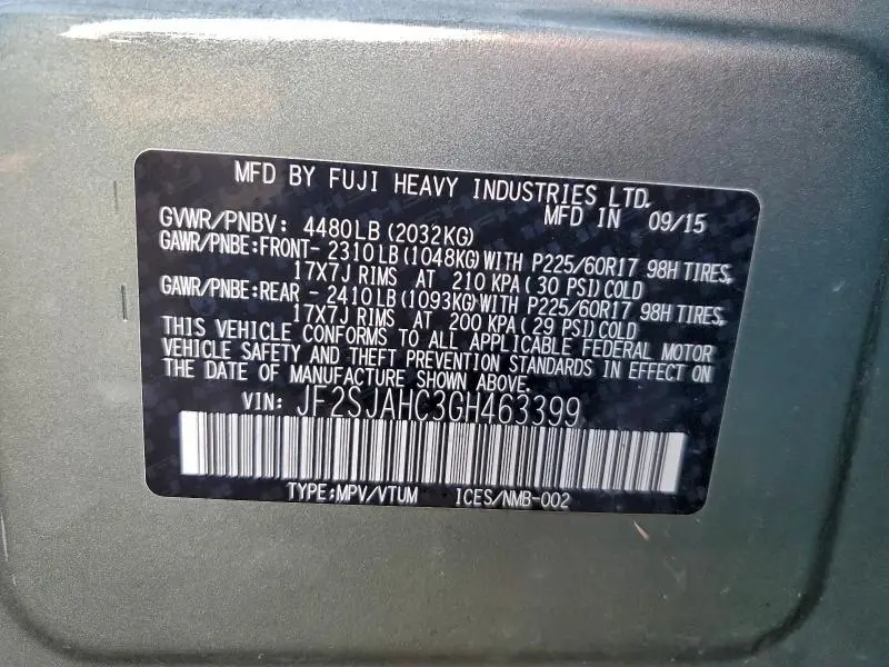 2016 SUBARU FORESTER 2.5I LIMITED  