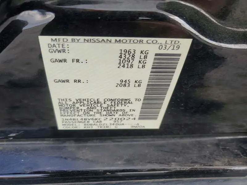 2019 NISSAN ALTIMA S  