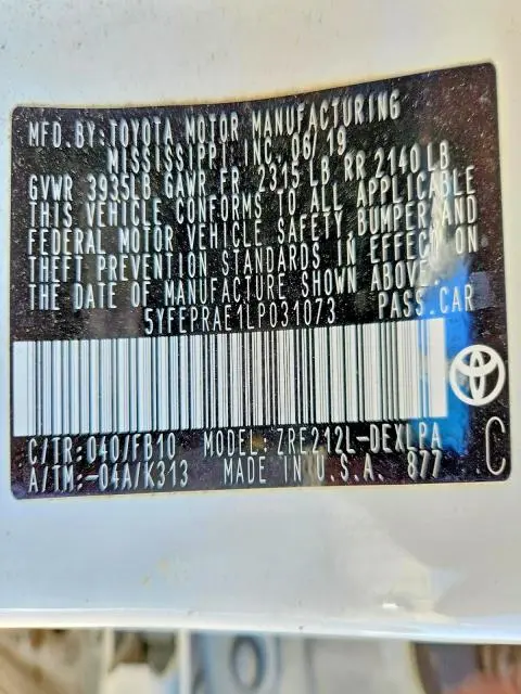 2020 TOYOTA COROLLA LE  