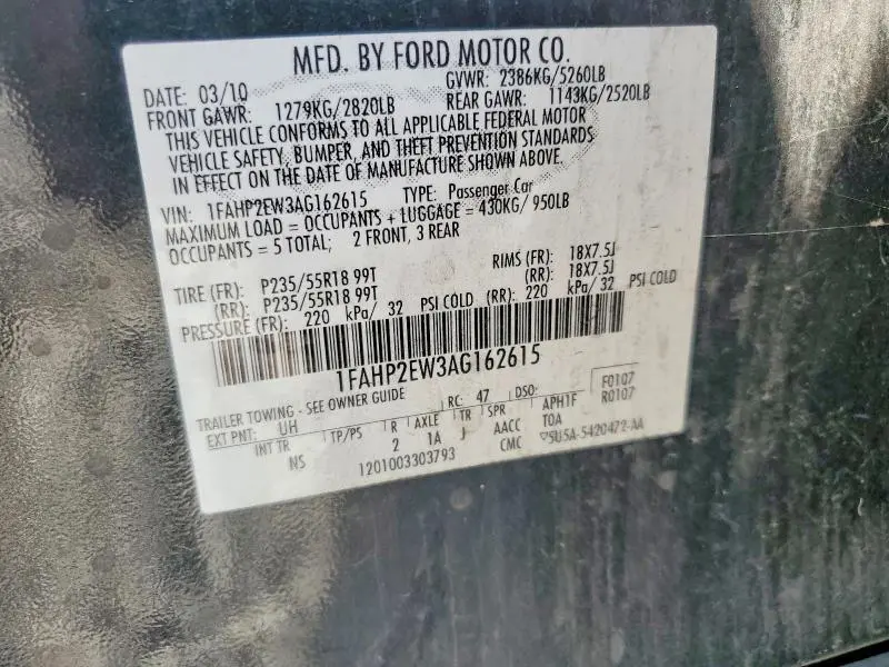 2010 FORD TAURUS SEL  