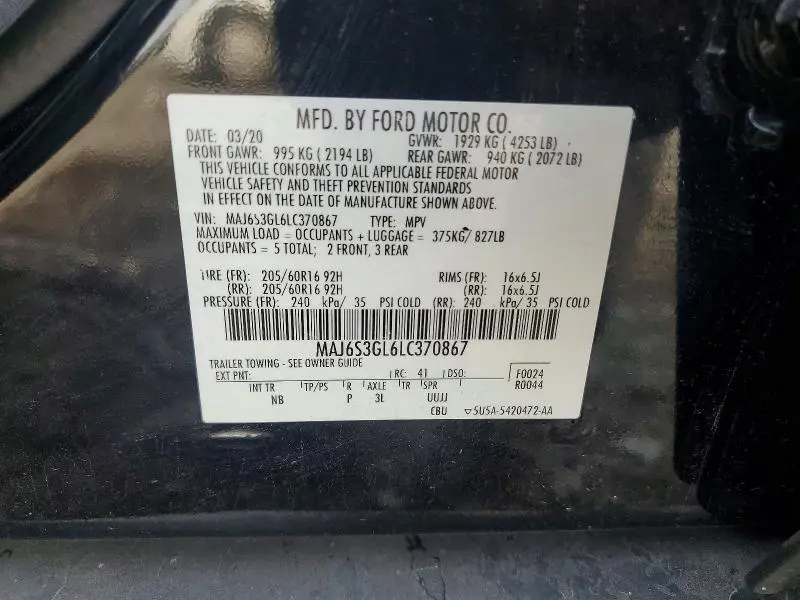 2020 FORD ECOSPORT SE  