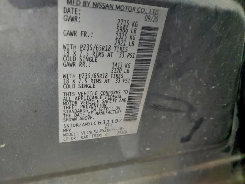 2020 NISSAN PATHFINDER S  