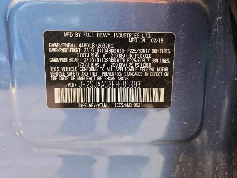 2015 SUBARU FORESTER 2.5I  