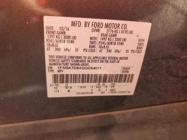 2016 FORD EXPLORER XLT  