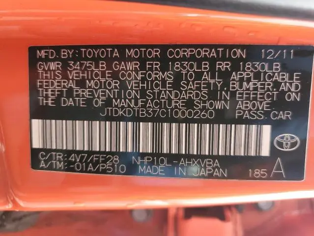 2012 TOYOTA PRIUS C   