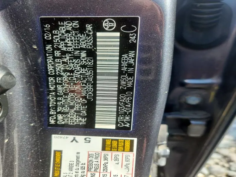2016 TOYOTA PRIUS TWO  