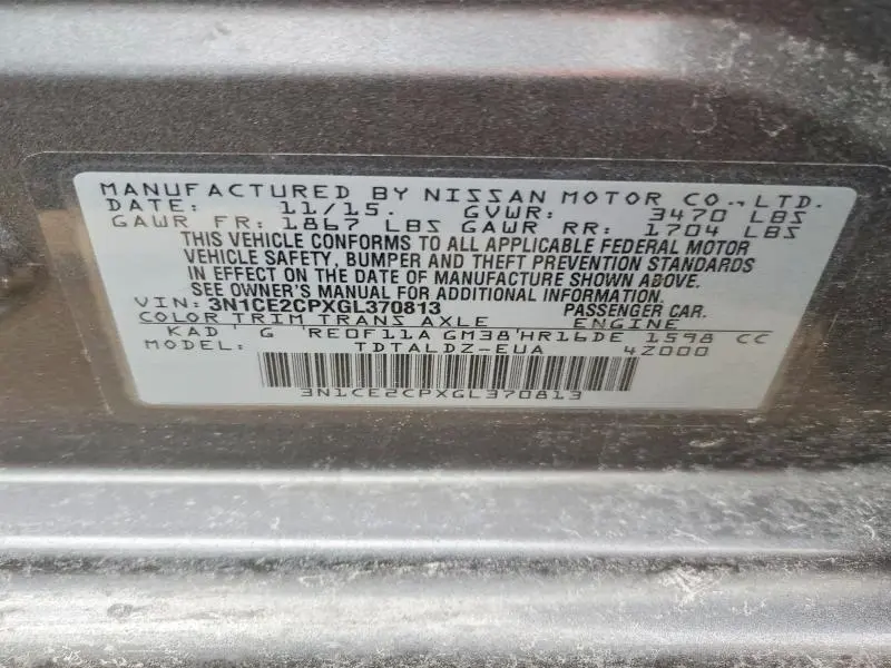 2016 NISSAN VERSA NOTE S  