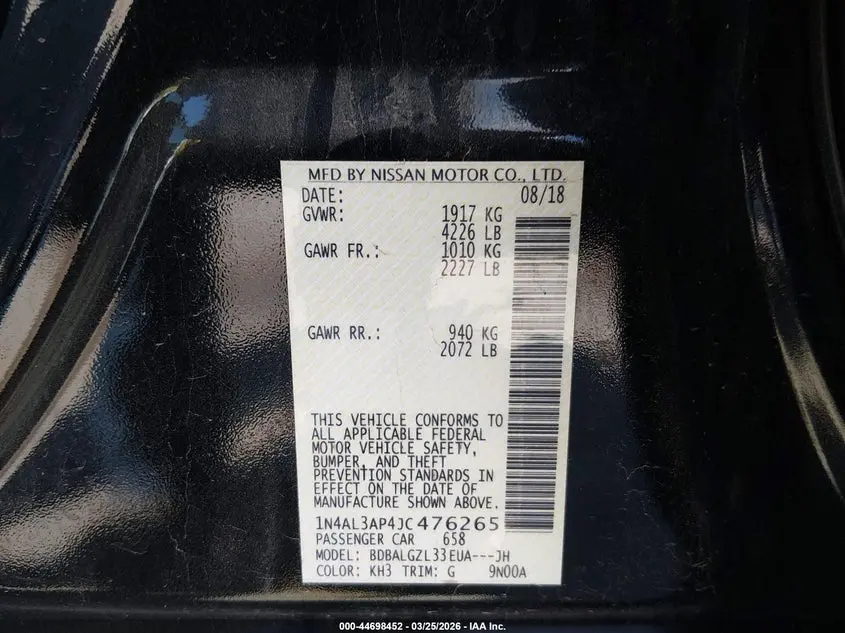 2018 NISSAN ALTIMA 2.5 S