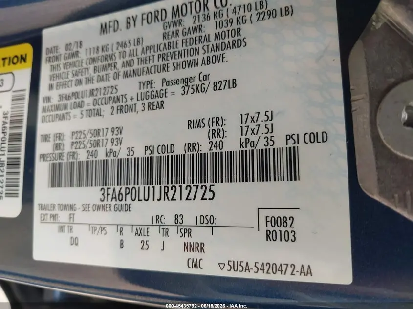 2018 FORD FUSION HYBRID SE