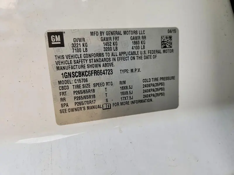 2015 CHEVROLET TAHOE C1500 LT  