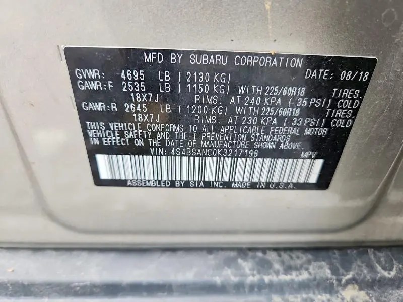 2019 SUBARU OUTBACK 2.5I LIMITED  