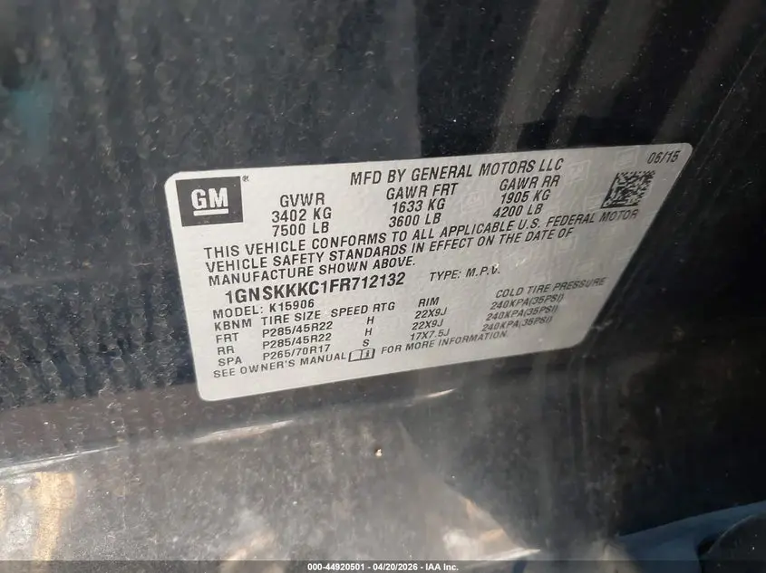 2015 CHEVROLET SUBURBAN 1500 LTZ