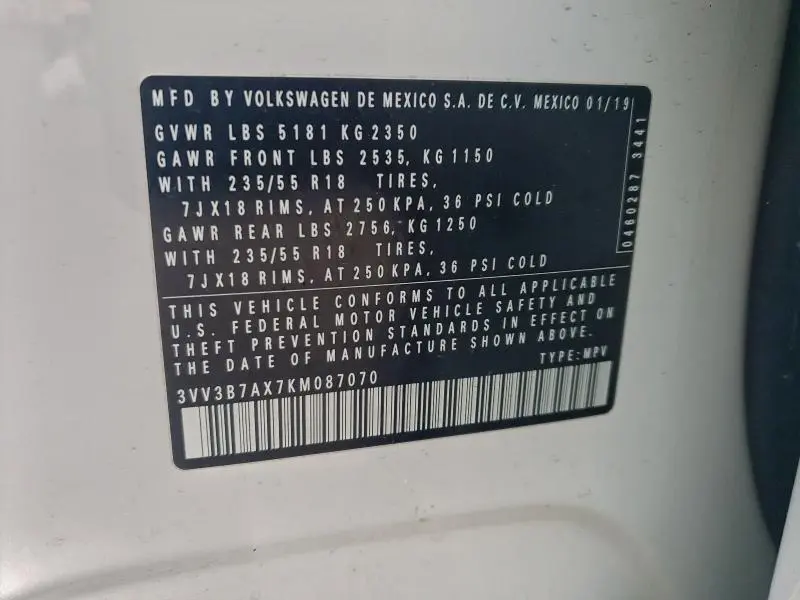 2019 VOLKSWAGEN TIGUAN SE  