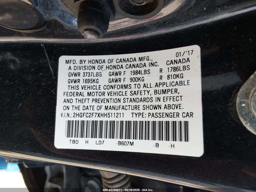2017 HONDA CIVIC EX