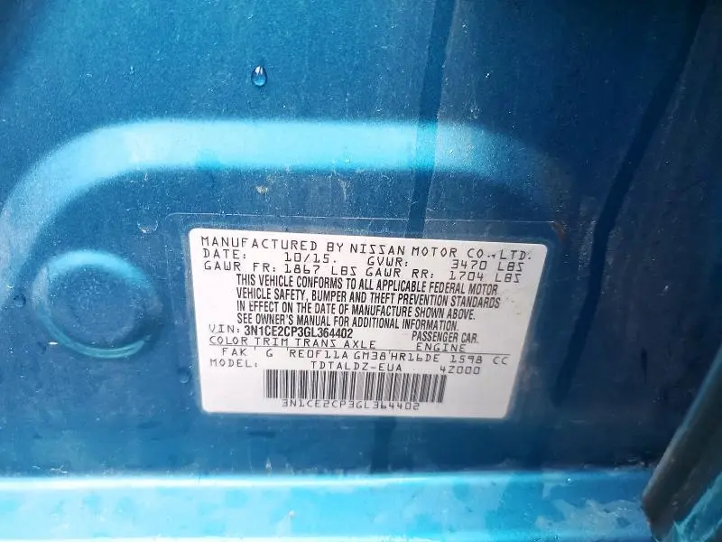 2016 NISSAN VERSA NOTE SV  