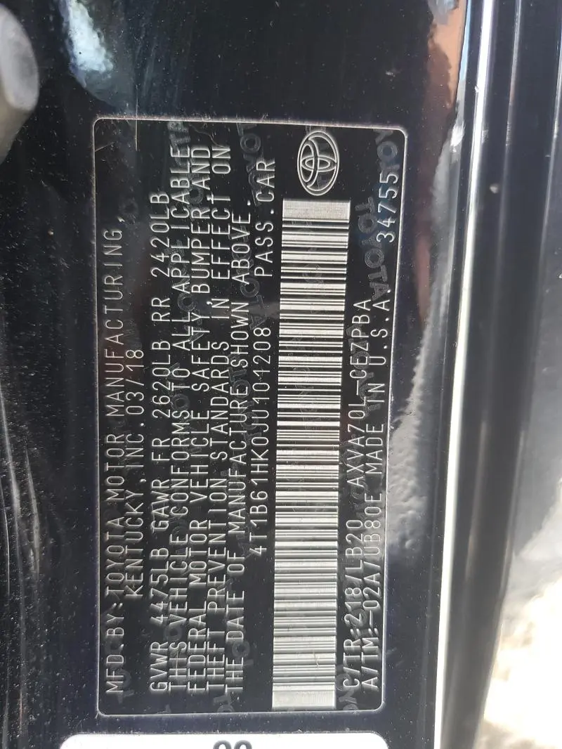 2018 TOYOTA CAMRY XSE  