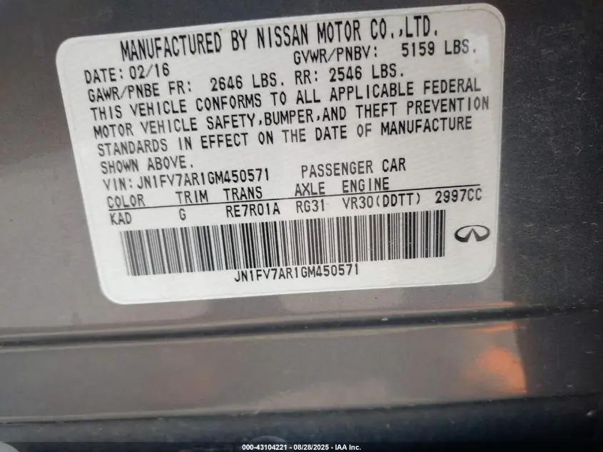 2016 INFINITI Q50 3.0T RED SPORT 400