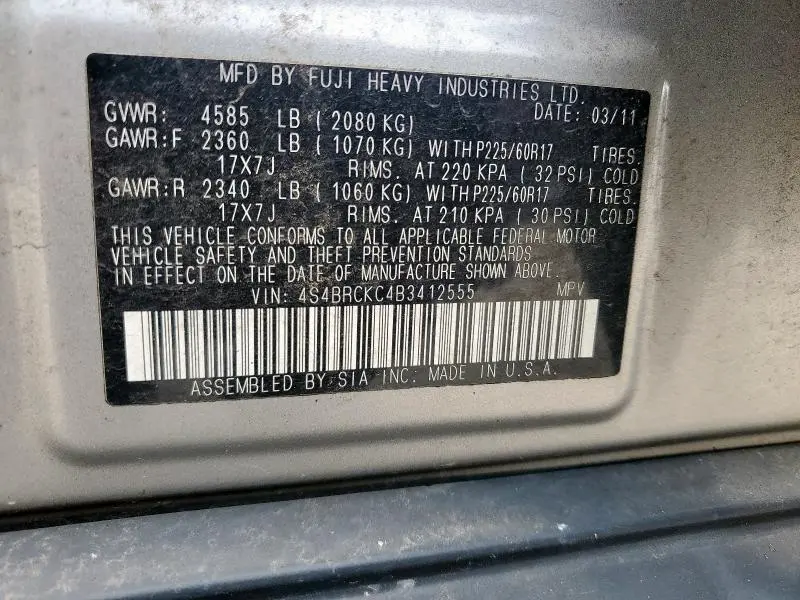 2011 SUBARU OUTBACK 2.5I LIMITED  