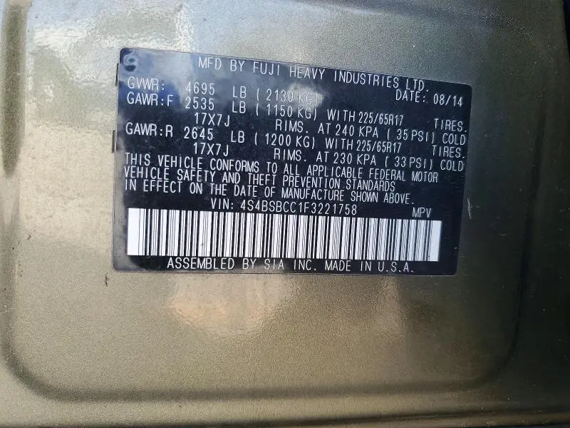 2015 SUBARU OUTBACK 2.5I PREMIUM  