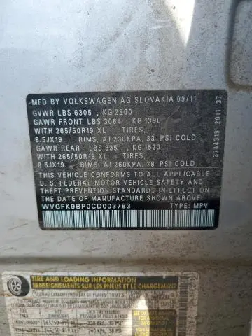 2012 VOLKSWAGEN TOUAREG V6 TDI  