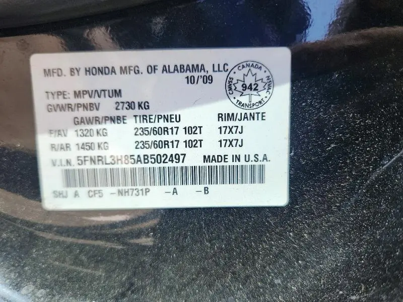 2010 HONDA ODYSSEY TOURING  
