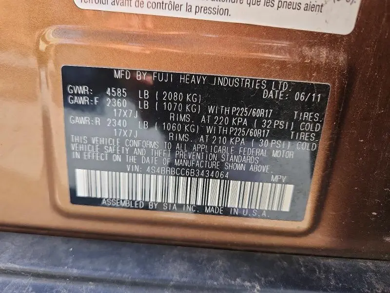 2011 SUBARU OUTBACK 2.5I PREMIUM  