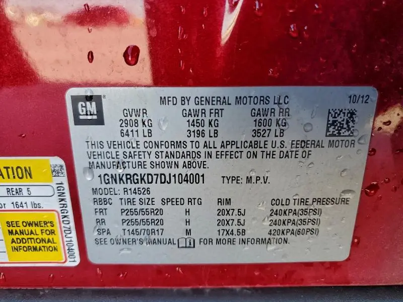 2013 CHEVROLET TRAVERSE LT  