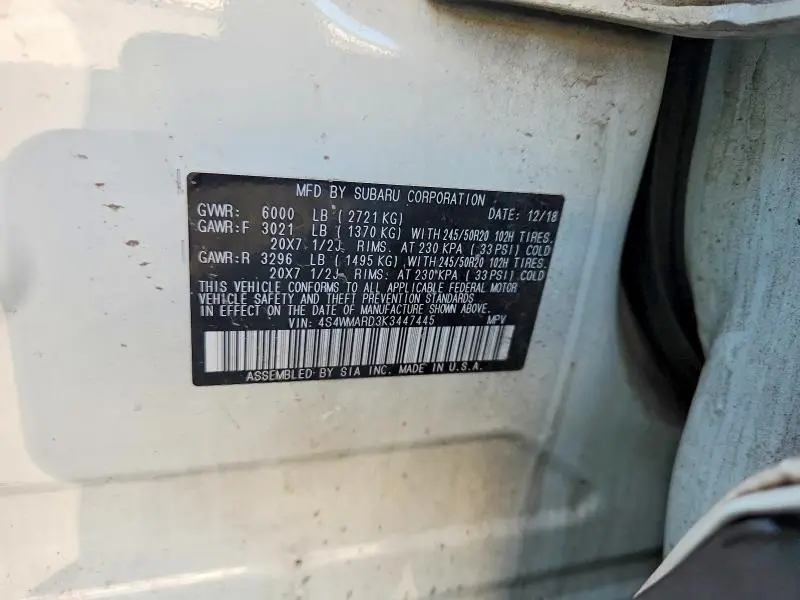2019 SUBARU ASCENT TOURING  