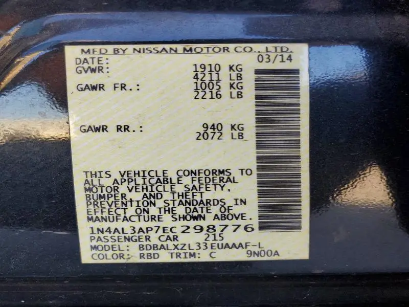 2014 NISSAN ALTIMA 2.5 SL  